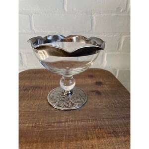 Silver City Glass Sterling Silver Overlay Compote Bowl Jelly Jam Candy Pedestal
